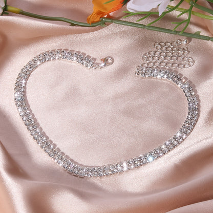 Double Row Shiny Rhinestones Women Gorgeous Chain Silver Plated Jewelry