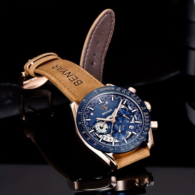 BENYAR Watches For Men Analog Quartz Chronograph Luminous Big Face Mens Watches Business Work Sport Casual Fashion Designer Dress Men'S Wrist Watches Elegant Gift For Men