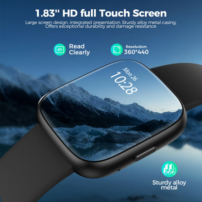 100+ Sports Smart Watches For Men Women, 1.83" HD Full Screen Touch Watch With Wireless Call, Pedometer, Fitness Tracker, Calculator, Music Control, Alexa Voice, Rechargeable Lithium Battery, USB Charging, Multi-language Supp