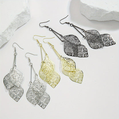 Stunning Dangle Earrings - Exquisite Hollow Pattern Leaf Design, Boho Vacation Style, Trendy Female Gift, Hypoallergenic, Nickel-Free, Lightweight, Easy to Wear, Perfect for Any Occasion