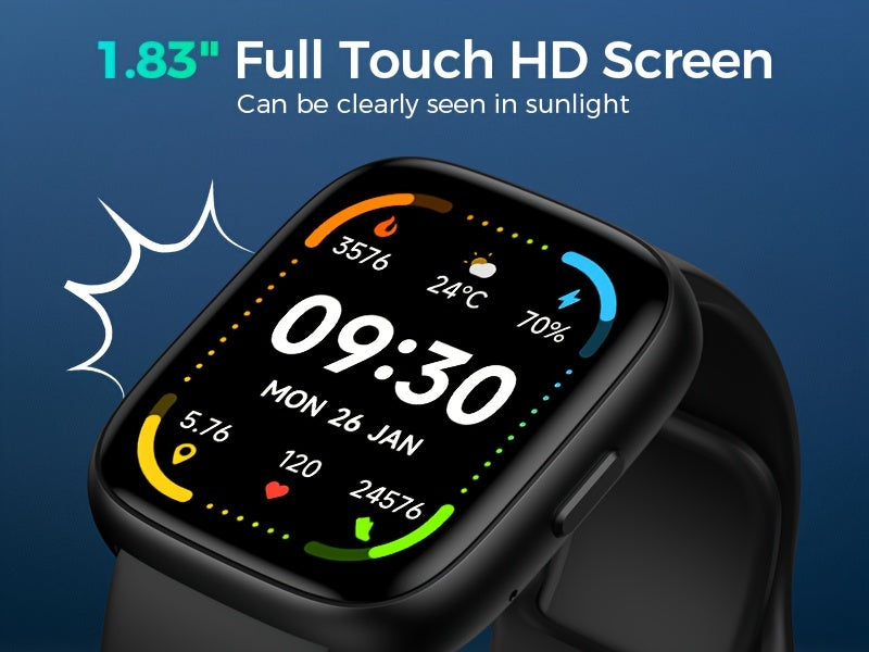 100+ Sports Smart Watches For Men Women, 1.83" HD Full Screen Touch Watch With Wireless Call, Pedometer, Fitness Tracker, Calculator, Music Control, Alexa Voice, Rechargeable Lithium Battery, USB Charging, Multi-language Supp