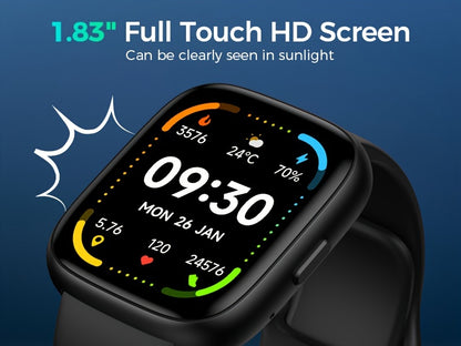 100+ Sports Smart Watches For Men Women, 1.83" HD Full Screen Touch Watch With Wireless Call, Pedometer, Fitness Tracker, Calculator, Music Control, Alexa Voice, Rechargeable Lithium Battery, USB Charging, Multi-language Supp