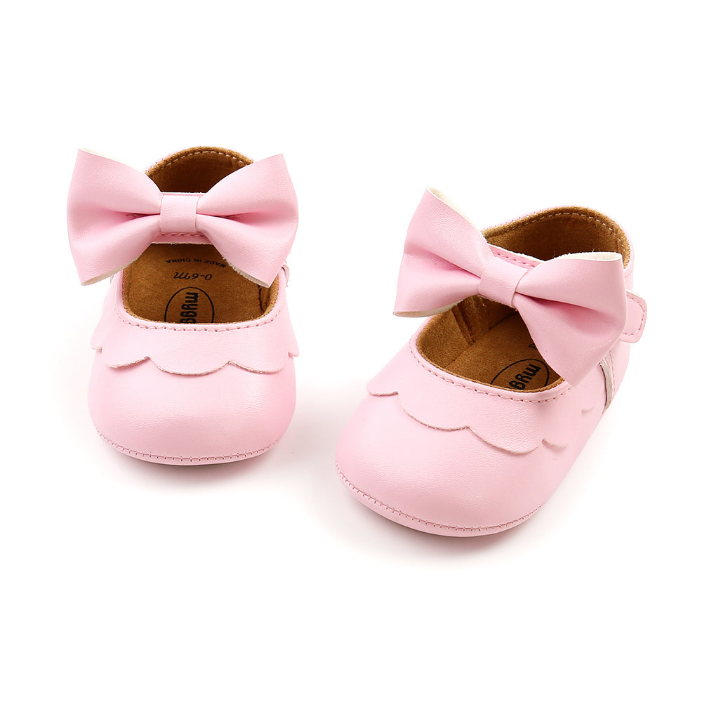 Baby Girls Mary Jane Flats With Bowknot Non Slip Soft Sole Newborn Infant Toddler First Walker Crib Dress Shoes