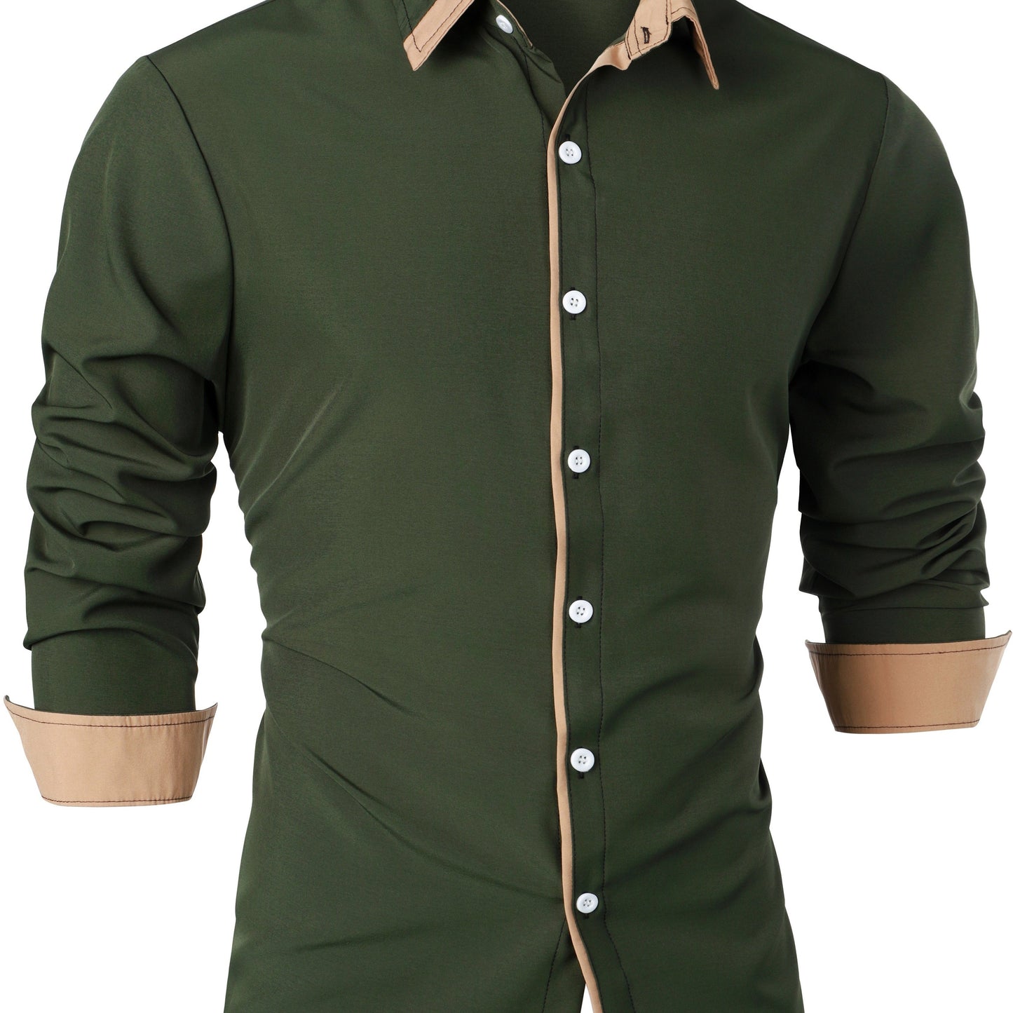 Contrast Color Long Sleeve Statement Trim Shirt - Men's Casual Trim