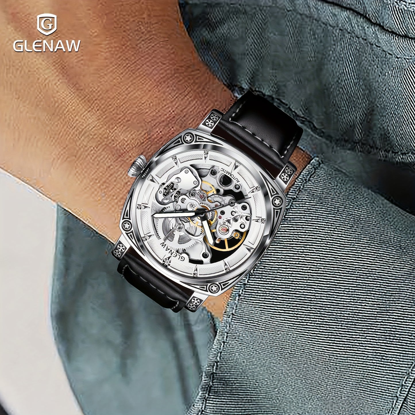 Carved Automatic Watches for Men, Retro Tattoo Skeleton Self-Winding Mechanical Watch Men's Automatic - 3 ATM Waterproof, Luminous Hands, Skeleton Dial, Ideal for Everyday Wear and Formal Occasions