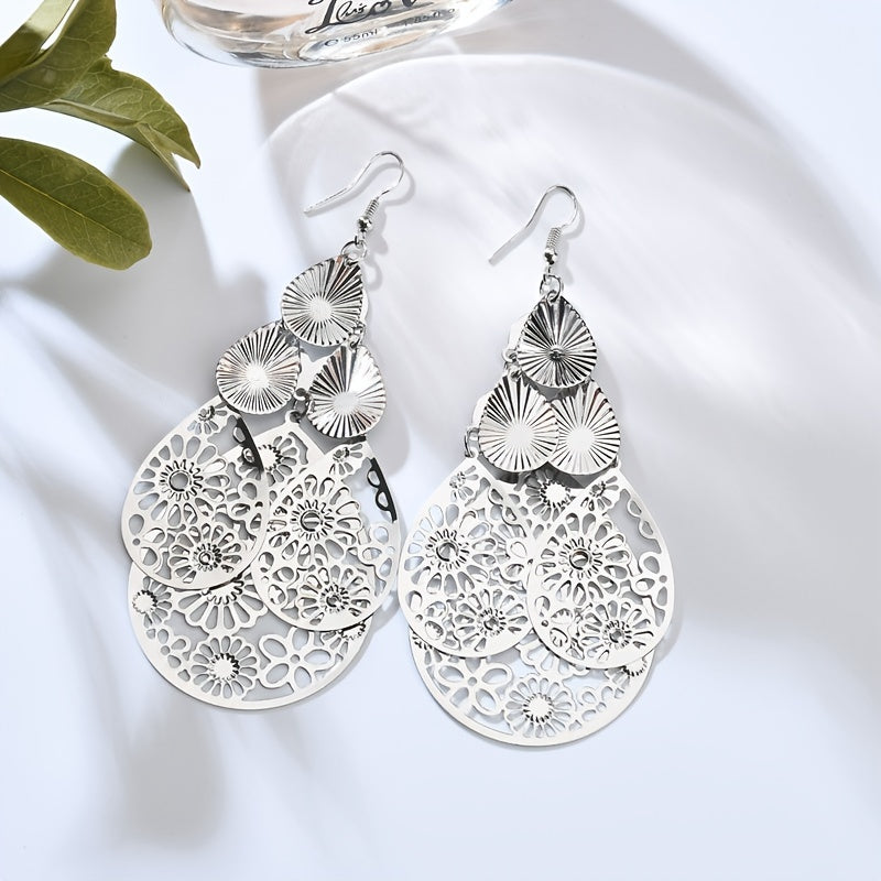 Vintage Hollow Multi-layer Waterdrop Long Earrings For Women Jewelry Gifts 1Pair