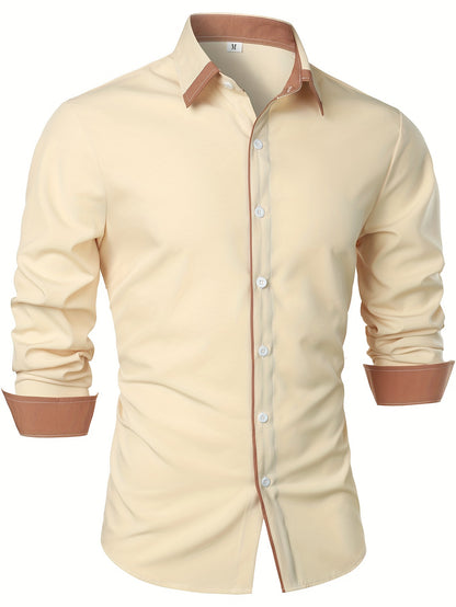Contrast Color Long Sleeve Statement Trim Shirt - Men's Casual Trim
