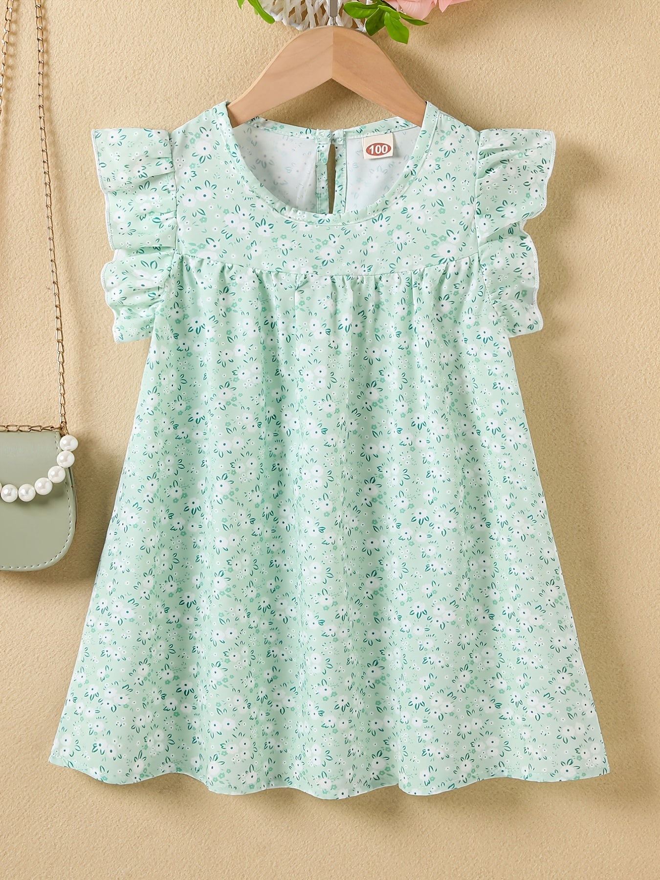 Girls' Summer Floral Princess Sundress - Sleeveless, Easy-Care, Elegant Crew Neck with Flared Hem