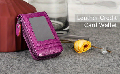 Genuine Leather RFID Blocking Credit Card Wallet for Men with Zipper