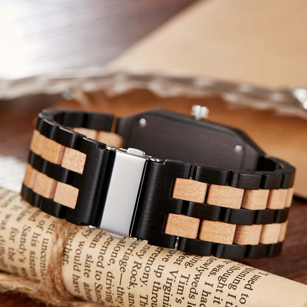 Wood Watch Rectangle Dial Wooden Watches for Men Quartz Movement Mens Watches