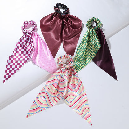 4pcs Adorable Japanese Anime Cartoon Printed Fabric Bowknot Hair Scarves with Elastic Hair Ties for Women - Soft, Comfortable, and Easy to Wear Ponytail Holders for Various Hairstyles - Cute Hair Accessories for Anime Fans