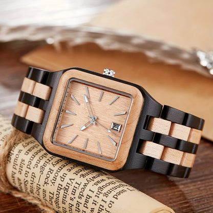 Wood Watch Rectangle Dial Wooden Watches for Men Quartz Movement Mens Watches