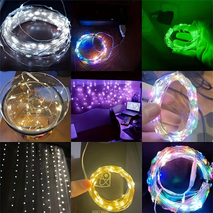 1pc Creative Fairy String Lights - 1m10/2m20/3m30/5m50/10m100LED, Multi-Scene Decorations for Bedroom, Party, Wedding, Outdoor Camping, Hiking, Christmas, Halloween, Gifts for Mom, Mother's Day, Ramadan, Valentine's Day