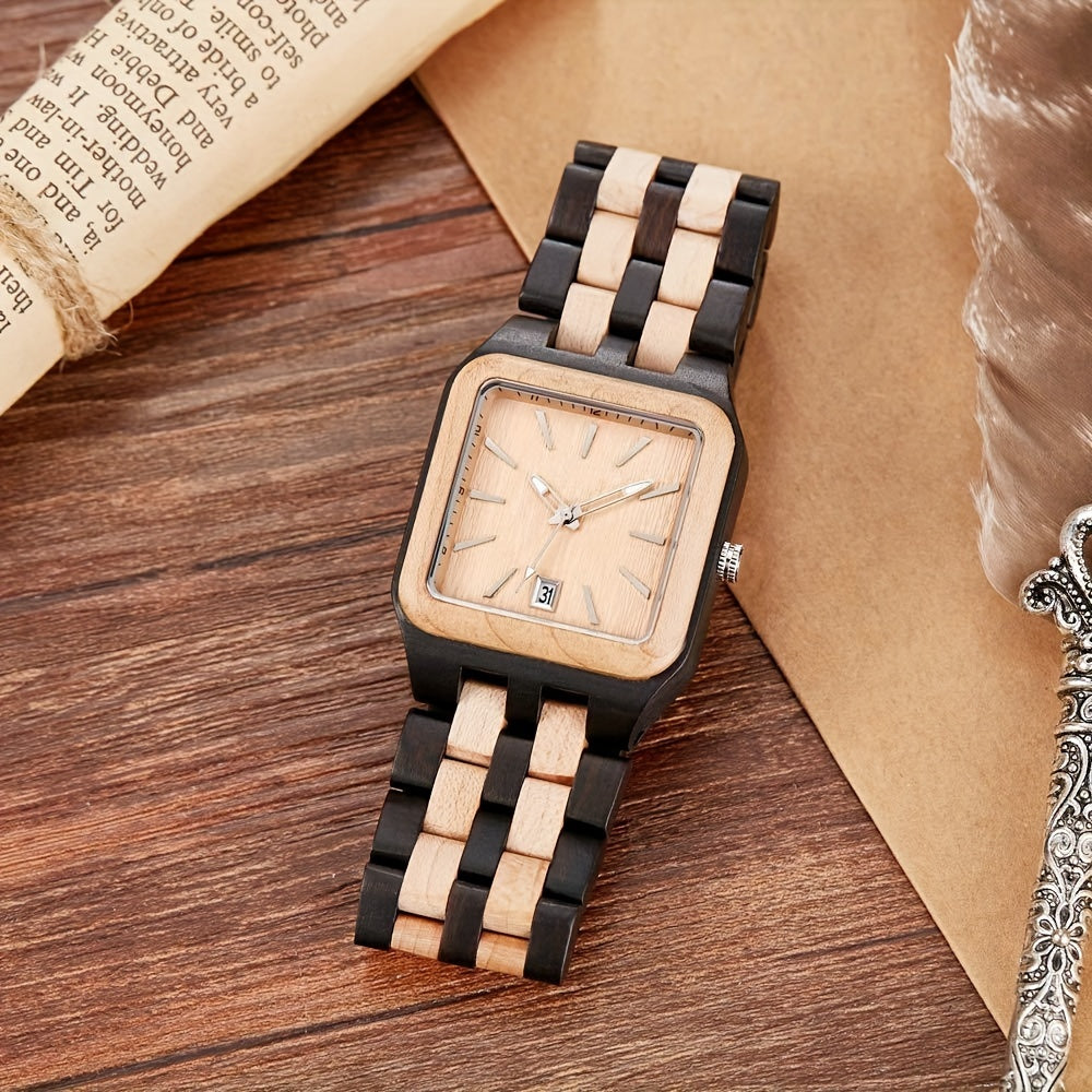 Wood Watch Rectangle Dial Wooden Watches for Men Quartz Movement Mens Watches