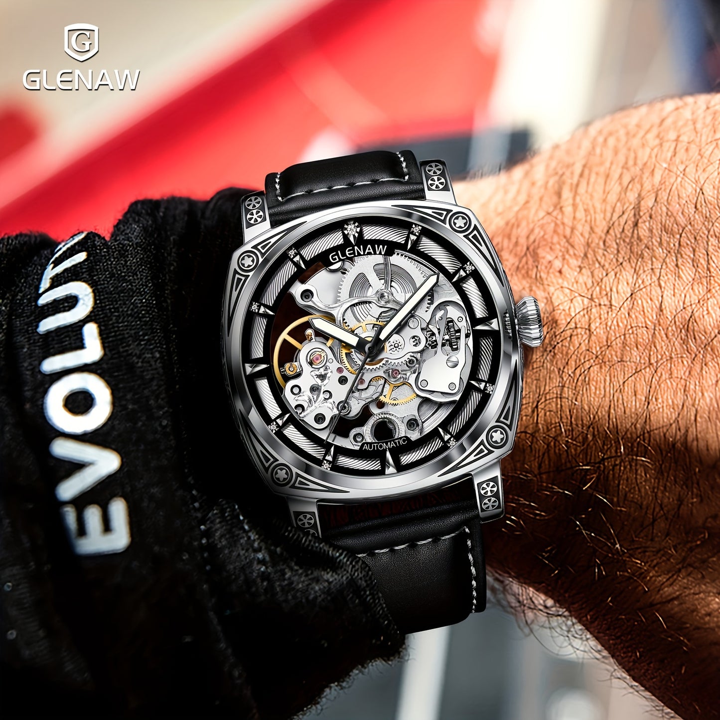 Carved Automatic Watches for Men, Retro Tattoo Skeleton Self-Winding Mechanical Watch Men's Automatic - 3 ATM Waterproof, Luminous Hands, Skeleton Dial, Ideal for Everyday Wear and Formal Occasions