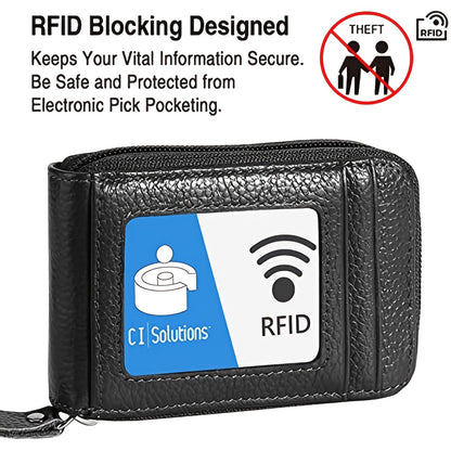 Genuine Leather RFID Blocking Credit Card Wallet for Men with Zipper