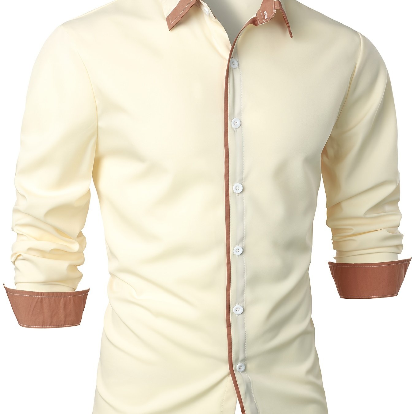 Contrast Color Long Sleeve Statement Trim Shirt - Men's Casual Trim
