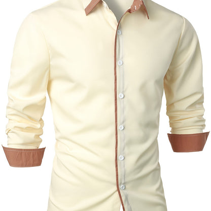 Contrast Color Long Sleeve Statement Trim Shirt - Men's Casual Trim