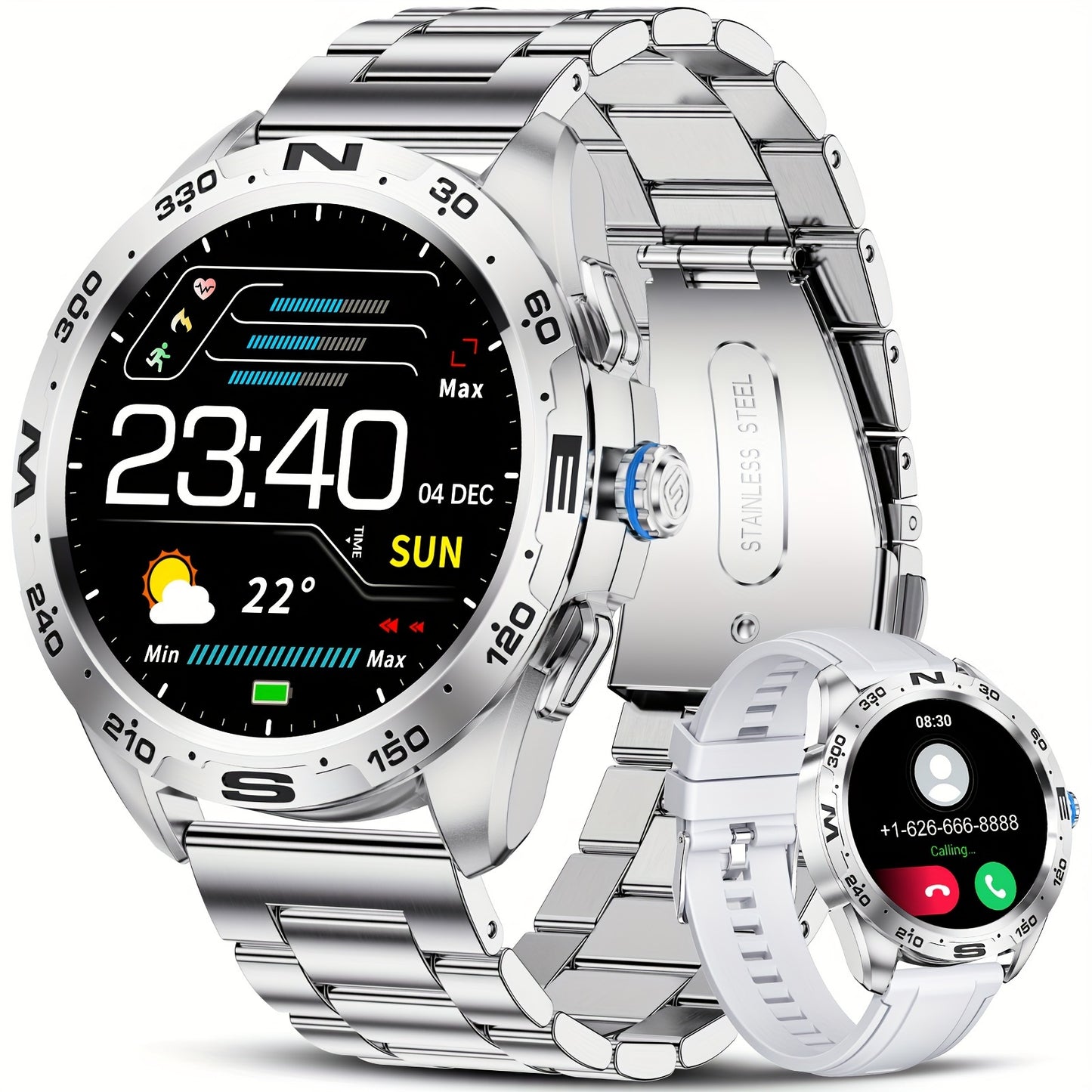 LIGE Smart Watches for Men with Wireless Call 1.32" Full Touch Screen Activity 100+ Sports Modes/ Music&Camera Control/ Weather Forecast Stainless Steel Smartwatch Compatible for Android Phones and iPhone