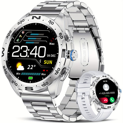 LIGE Smart Watches for Men with Wireless Call 1.32" Full Touch Screen Activity 100+ Sports Modes/ Music&Camera Control/ Weather Forecast Stainless Steel Smartwatch Compatible for Android Phones and iPhone