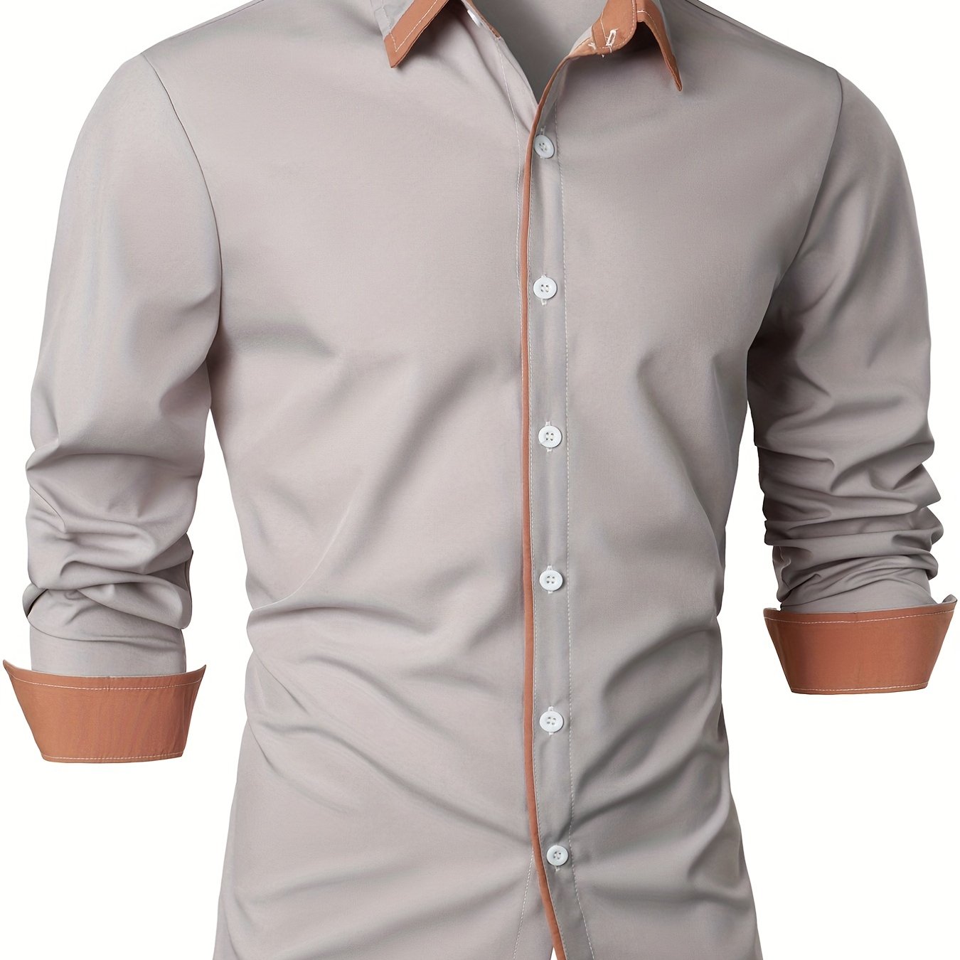 Contrast Color Long Sleeve Statement Trim Shirt - Men's Casual Trim