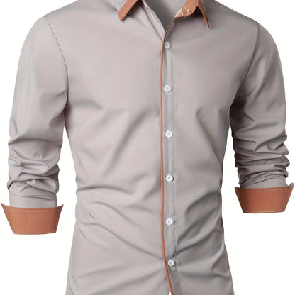 Contrast Color Long Sleeve Statement Trim Shirt - Men's Casual Trim