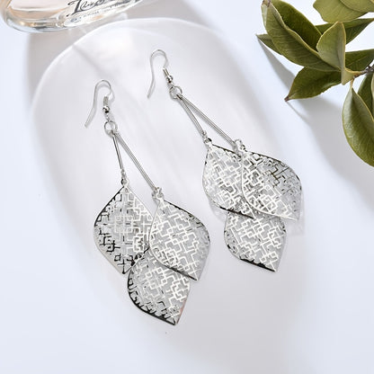 Stunning Dangle Earrings - Exquisite Hollow Pattern Leaf Design, Boho Vacation Style, Trendy Female Gift, Hypoallergenic, Nickel-Free, Lightweight, Easy to Wear, Perfect for Any Occasion