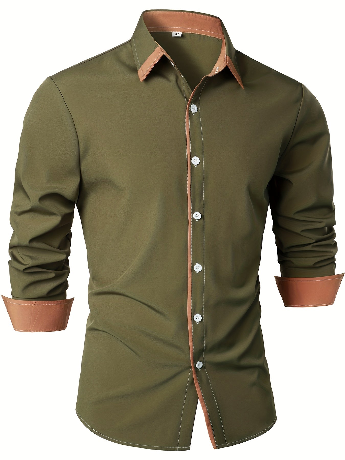 Contrast Color Long Sleeve Statement Trim Shirt - Men's Casual Trim