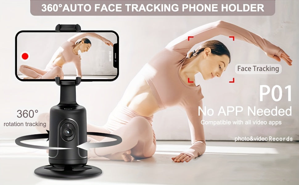 [HKXYK 360° Tripod] HKXYK 360° Rotating Face Tracking Tripod for Phone | Smart Vlogging & Streaming Holder with Rechargeable Battery, Stable Phone Mount for Live Videos, Outdoor Photography, Travel Vlogging, Modern Design,