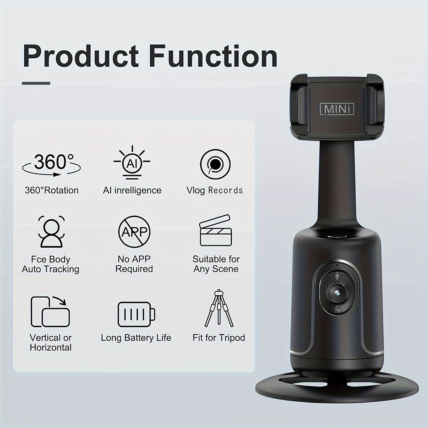 [HKXYK 360° Tripod] HKXYK 360° Rotating Face Tracking Tripod for Phone | Smart Vlogging & Streaming Holder with Rechargeable Battery, Stable Phone Mount for Live Videos, Outdoor Photography, Travel Vlogging, Modern Design,