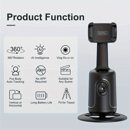 [HKXYK 360° Tripod] HKXYK 360° Rotating Face Tracking Tripod for Phone | Smart Vlogging & Streaming Holder with Rechargeable Battery, Stable Phone Mount for Live Videos, Outdoor Photography, Travel Vlogging, Modern Design,