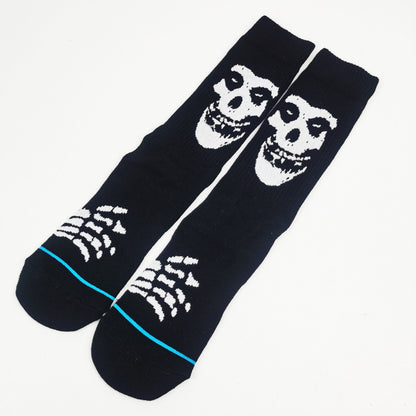 5pairs Men's Breathable Sweat Absorbing Crew Socks With Skull Faces Print, Novelty Socks