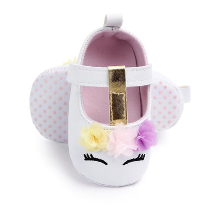 Adorable Baby Girls Cartoon Unicorn Crib Shoes - Flexible Fabric Sole, Hook-and-Loop Fastener, Mesh Flower Embellishment, Breathable for Spring and Autumn Walking