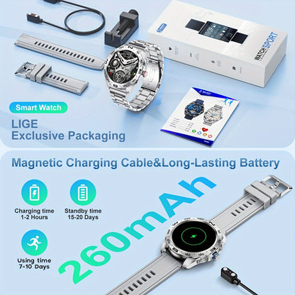 LIGE Smart Watches for Men with Wireless Call 1.32" Full Touch Screen Activity 100+ Sports Modes/ Music&Camera Control/ Weather Forecast Stainless Steel Smartwatch Compatible for Android Phones and iPhone