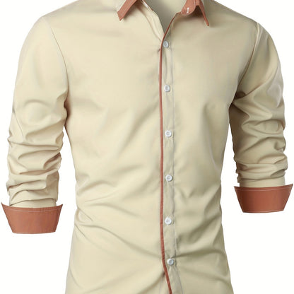 Contrast Color Long Sleeve Statement Trim Shirt - Men's Casual Trim