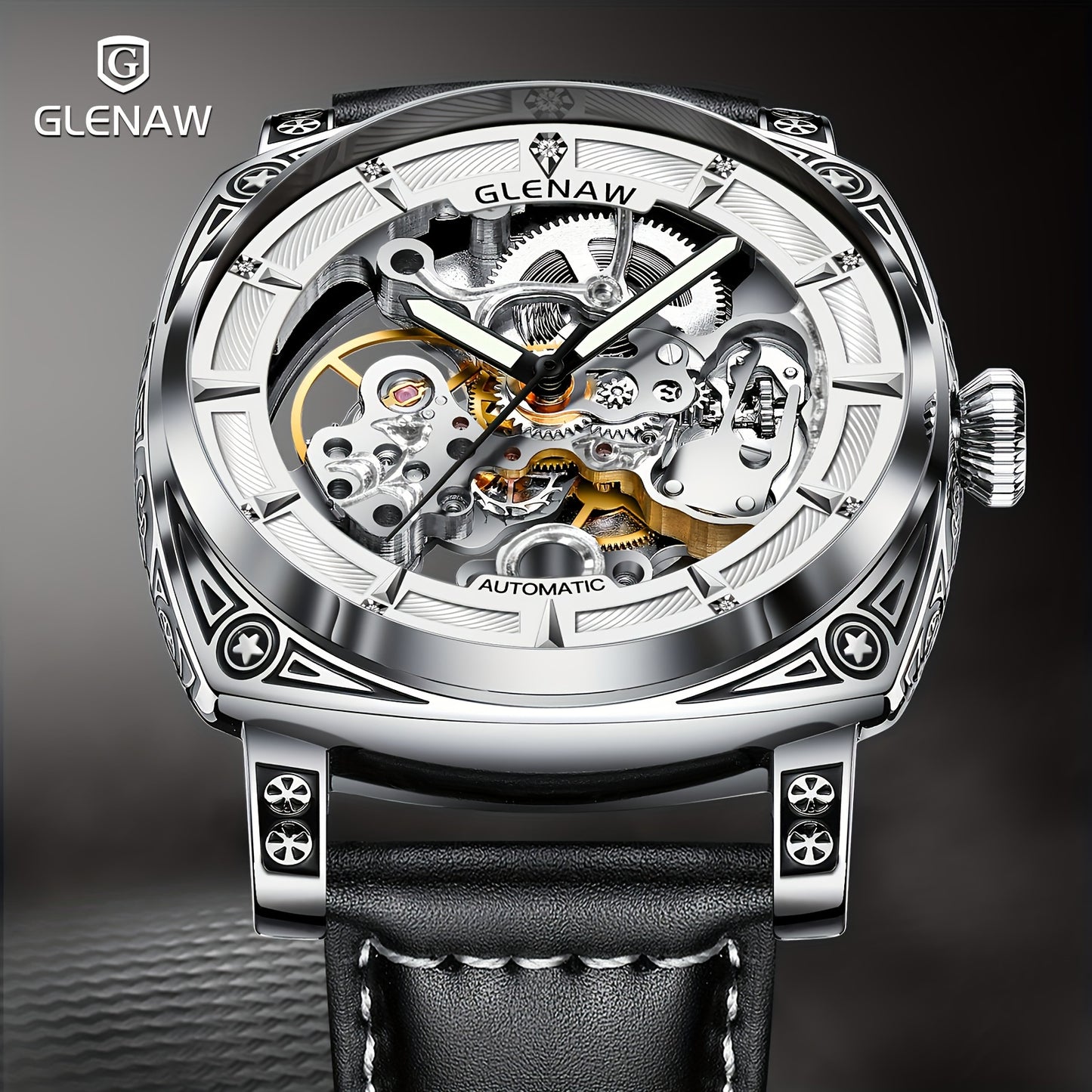 Carved Automatic Watches for Men, Retro Tattoo Skeleton Self-Winding Mechanical Watch Men's Automatic - 3 ATM Waterproof, Luminous Hands, Skeleton Dial, Ideal for Everyday Wear and Formal Occasions