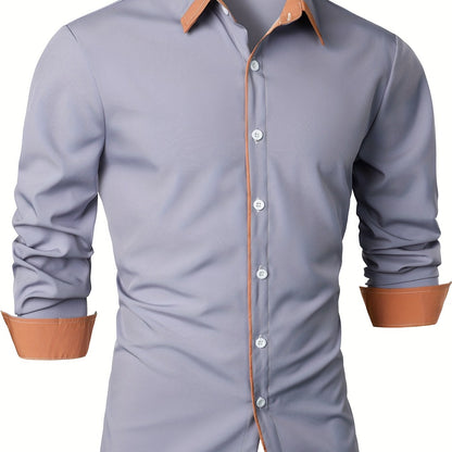 Contrast Color Long Sleeve Statement Trim Shirt - Men's Casual Trim