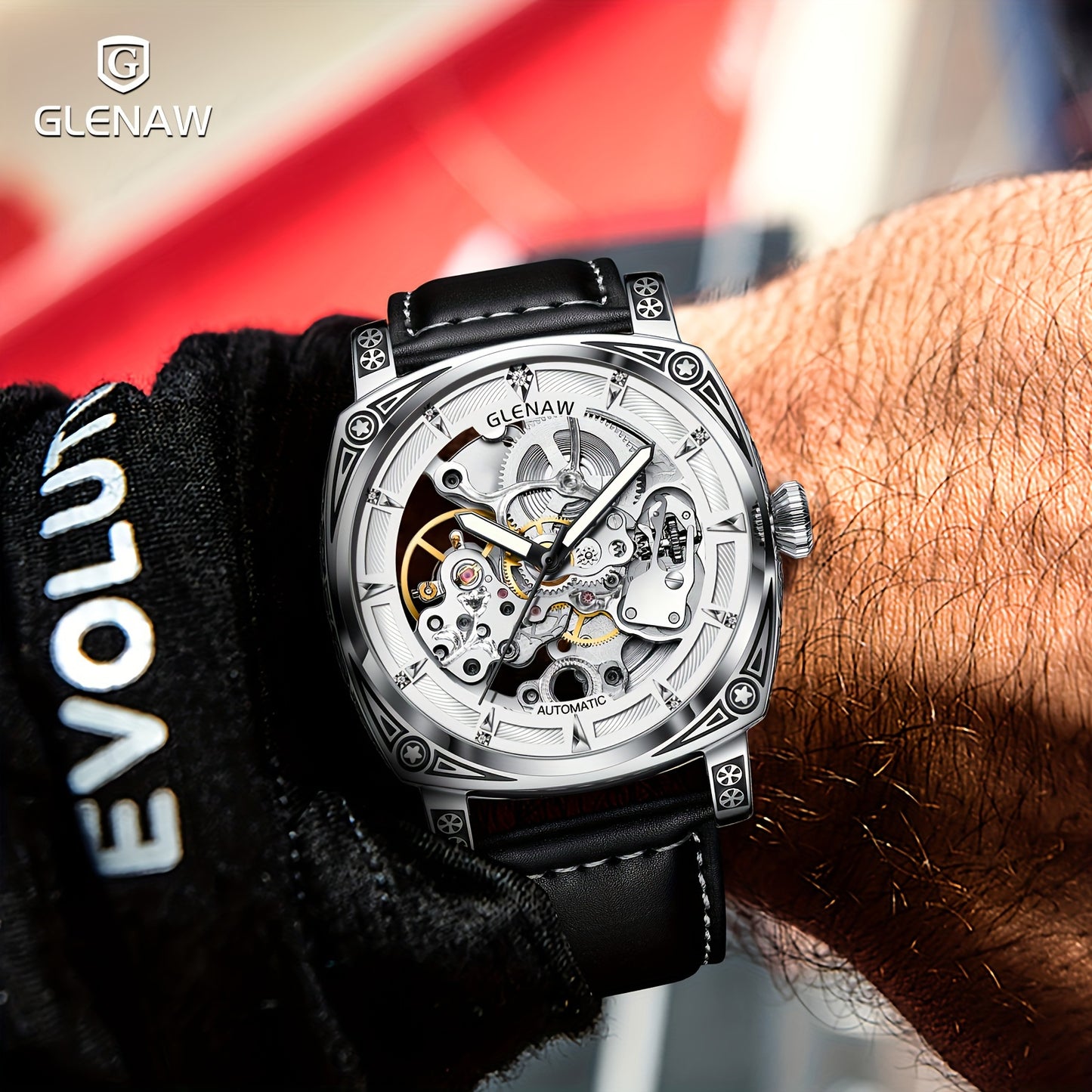 Carved Automatic Watches for Men, Retro Tattoo Skeleton Self-Winding Mechanical Watch Men's Automatic - 3 ATM Waterproof, Luminous Hands, Skeleton Dial, Ideal for Everyday Wear and Formal Occasions