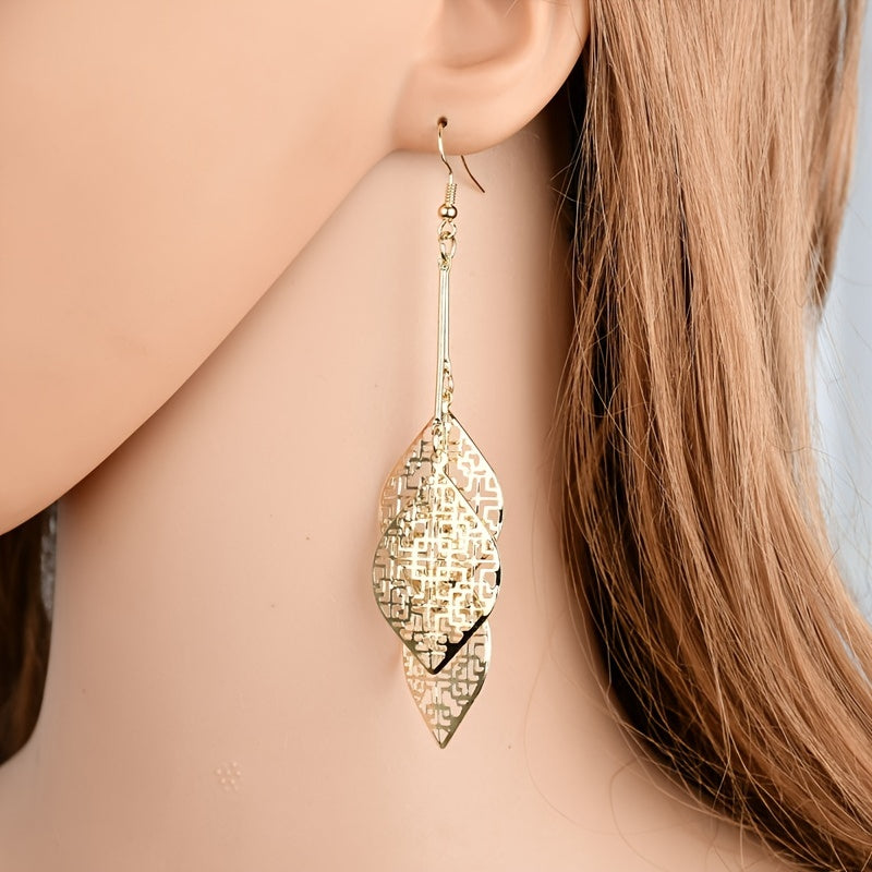 Stunning Dangle Earrings - Exquisite Hollow Pattern Leaf Design, Boho Vacation Style, Trendy Female Gift, Hypoallergenic, Nickel-Free, Lightweight, Easy to Wear, Perfect for Any Occasion