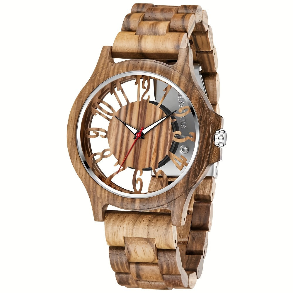 Classic Wooden Watches for Men Creative Hollow Out Dial Wooden Mens Watches Analog Quartz Men's Wood Watch