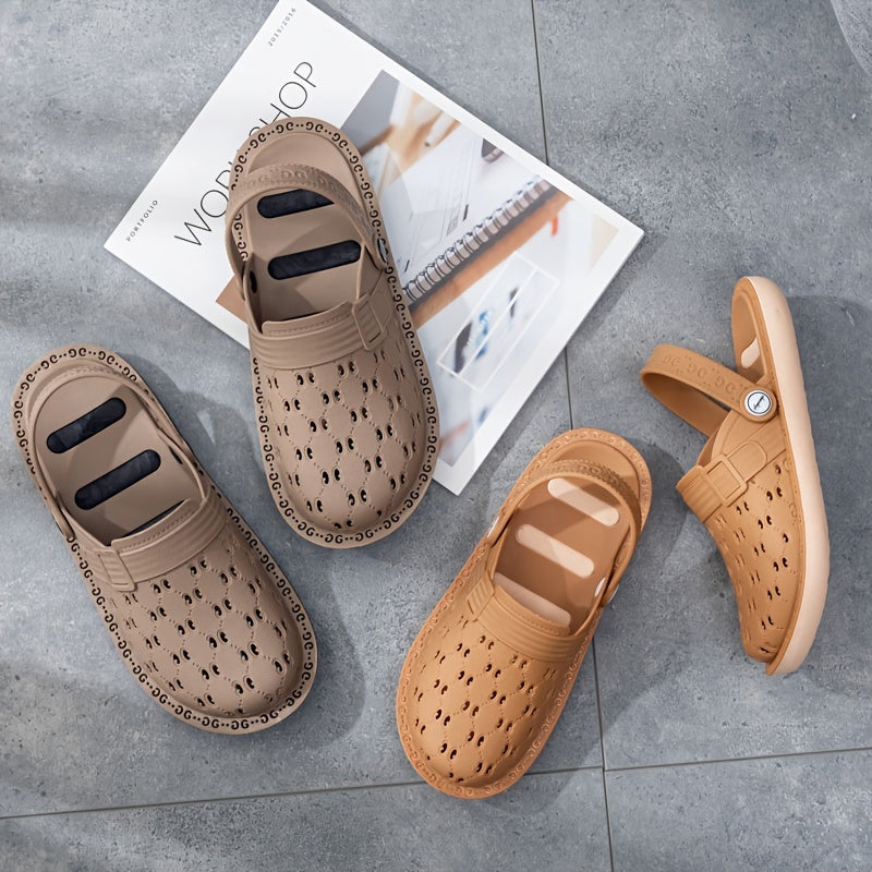 Women's Hollow Out Flat Clogs, Breathable & Lightweight Beach Sandals, Indoor & Outdoor Slippers