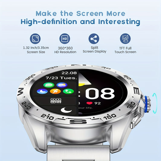 LIGE Smart Watches for Men with Wireless Call 1.32" Full Touch Screen Activity 100+ Sports Modes/ Music&Camera Control/ Weather Forecast Stainless Steel Smartwatch Compatible for Android Phones and iPhone