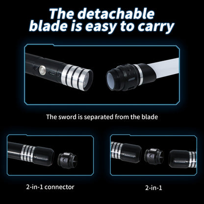 Rechargeable Light Sword, Upgraded Version 7 Colors Metal Handle, 1800mAh 18650 Series Lithium Battery, Aluminum Alloy Material, 2-in-1 with 3 Sound Effects, Light Grey, Black, Golden, Silvery Grey, USB Charging, ≤36V Opera