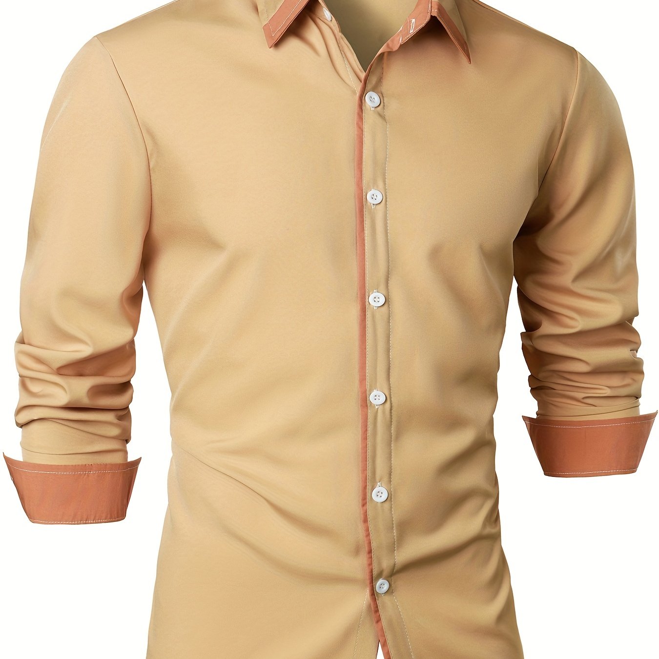 Contrast Color Long Sleeve Statement Trim Shirt - Men's Casual Trim