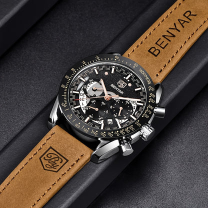 BENYAR Watches For Men Analog Quartz Chronograph Luminous Big Face Mens Watches Business Work Sport Casual Fashion Designer Dress Men'S Wrist Watches Elegant Gift For Men