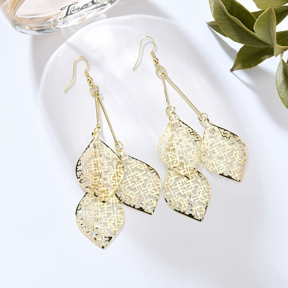 Stunning Dangle Earrings - Exquisite Hollow Pattern Leaf Design, Boho Vacation Style, Trendy Female Gift, Hypoallergenic, Nickel-Free, Lightweight, Easy to Wear, Perfect for Any Occasion