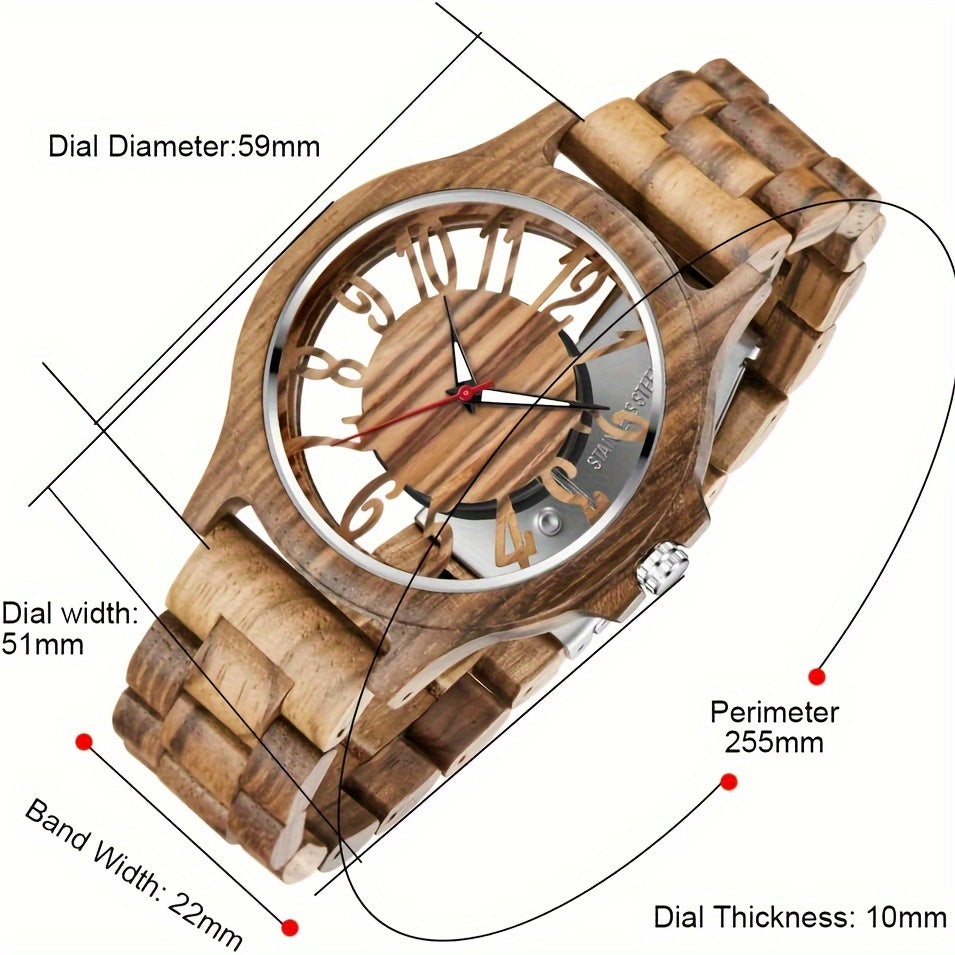 Classic Wooden Watches for Men Creative Hollow Out Dial Wooden Mens Watches Analog Quartz Men's Wood Watch