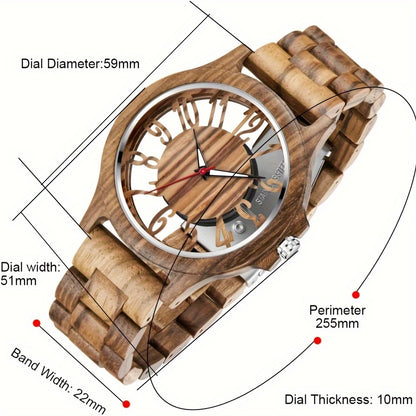 Classic Wooden Watches for Men Creative Hollow Out Dial Wooden Mens Watches Analog Quartz Men's Wood Watch
