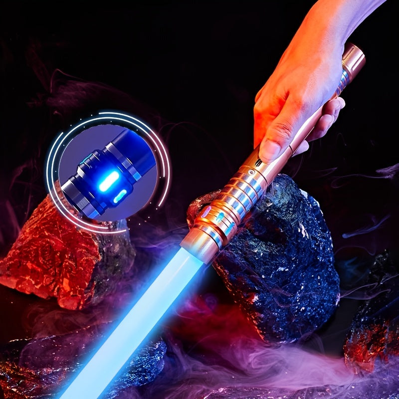 Rechargeable Light Sword, Upgraded Version 7 Colors Metal Handle, 1800mAh 18650 Series Lithium Battery, Aluminum Alloy Material, 2-in-1 with 3 Sound Effects, Light Grey, Black, Golden, Silvery Grey, USB Charging, ≤36V Opera
