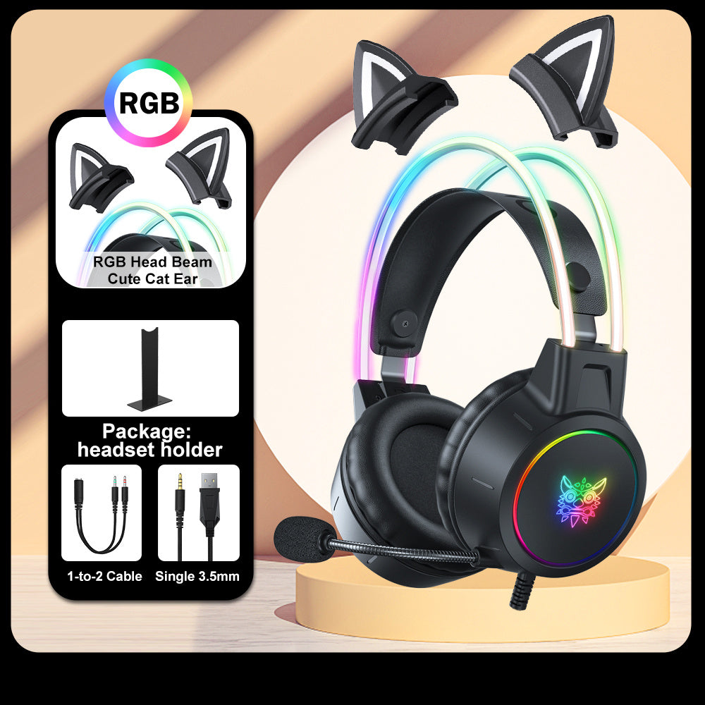 ONIKUMA X15pro Cat Ears Gaming Headset with LED Light-Up Headband, Wired, Noise-Canceling Mic for PC & Laptop